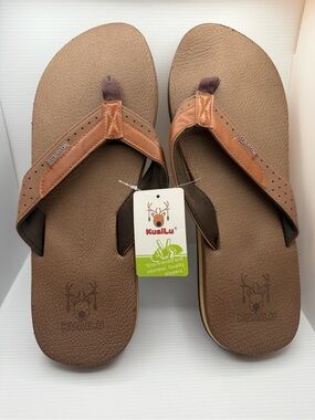 KuaiLu Men’s Yoga Mat Faux Leather Flip Flop Sandals with Arch Support
